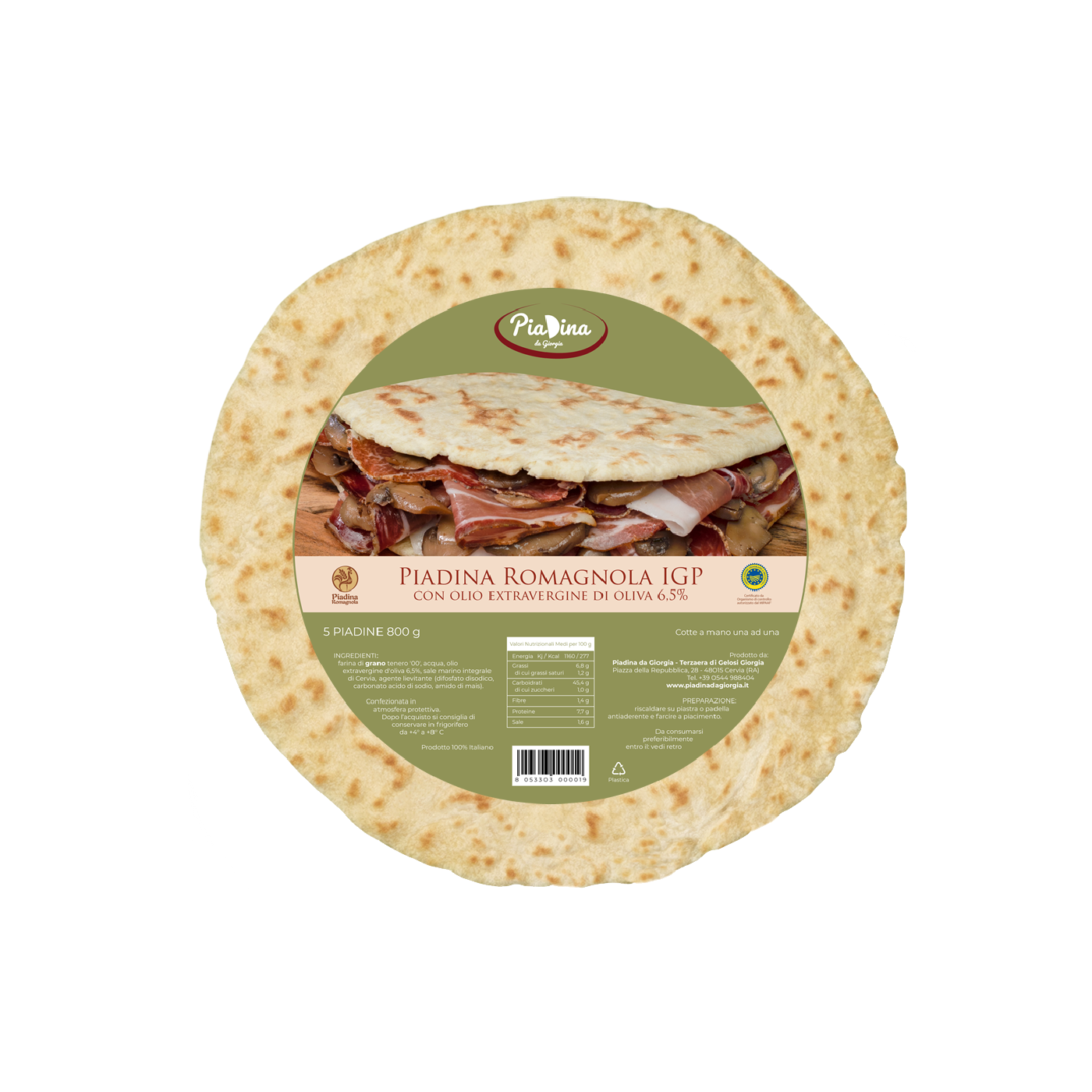 Piadina Romagnola IGP with extravirgin olive oil